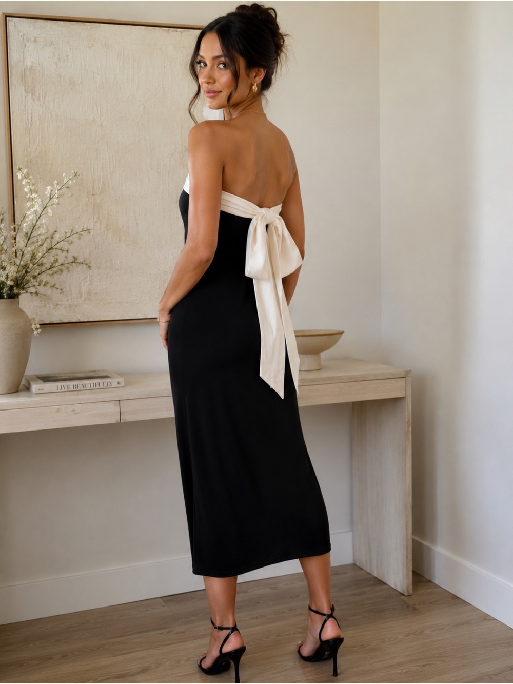 B Darlin Black and White Maxi Dress with Front Bow